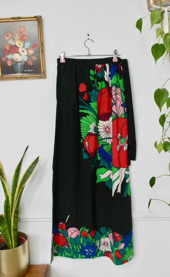 1970s Maxi Skirt, Homemade Cotton Skirt, Bold Flo… - image 2