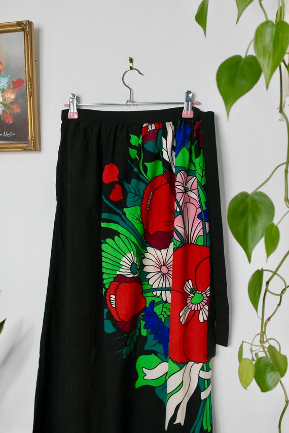 1970s Maxi Skirt, Homemade Cotton Skirt, Bold Flo… - image 3
