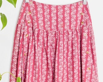 True Vintage Skirt, Feminine Vintage, Pink Floral Print, XS Cotton Midi Skirt, Pretty Vintage Skirt, 1970s Ditsy Printed Skirt, Bohemian