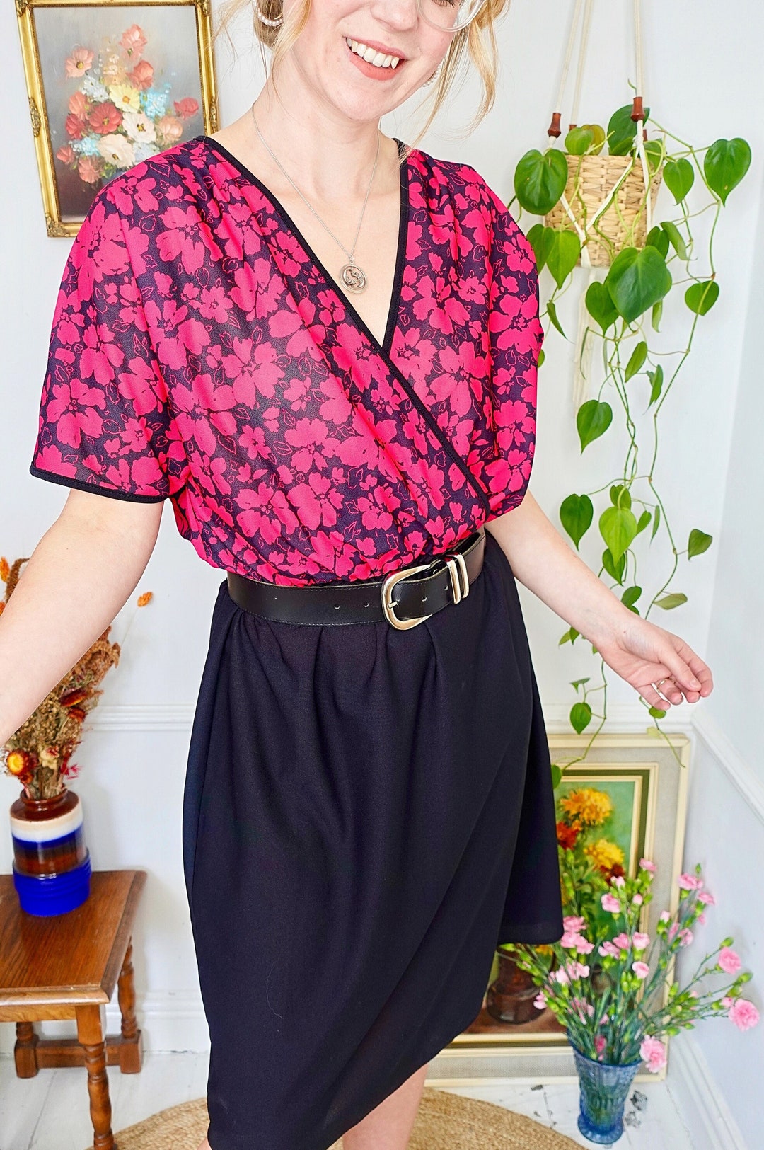 Vintage Pink Floral Homecoming Dress Pink Beach Dress Y4071