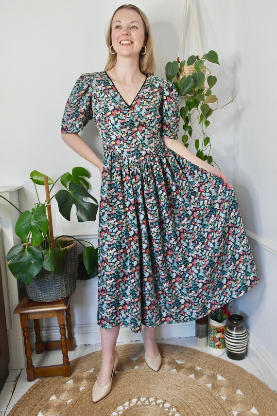 Floral Prairie Dress, UK10 Vintage Silk Dress, 19… - image 3