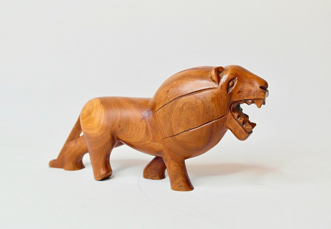 Wooden Lion Teak Wood Lion Midcentury Home Decor Hand Etsy