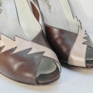 UK4 Renata Heels, Vintage Leather Heels, Statement Shoes, Grey Stiletto Heels, Italian Leather Shoes, Peep Toe 1980s Occasion Shoes image 6