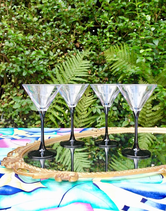 Black Stem Martini Glasses Vintage Cocktail Glasses French Etsy