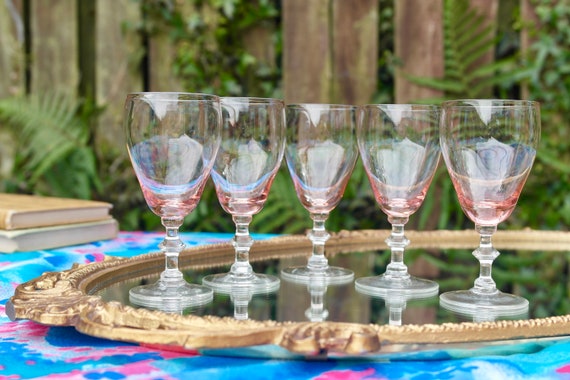 Pink Drinking Glasses, 1950s Glassware, Liqueur Glass Set, Pink Glassware,  Vintage Liqueur Glasses, 1950s Sherry Glasses, Retro Set of 5 