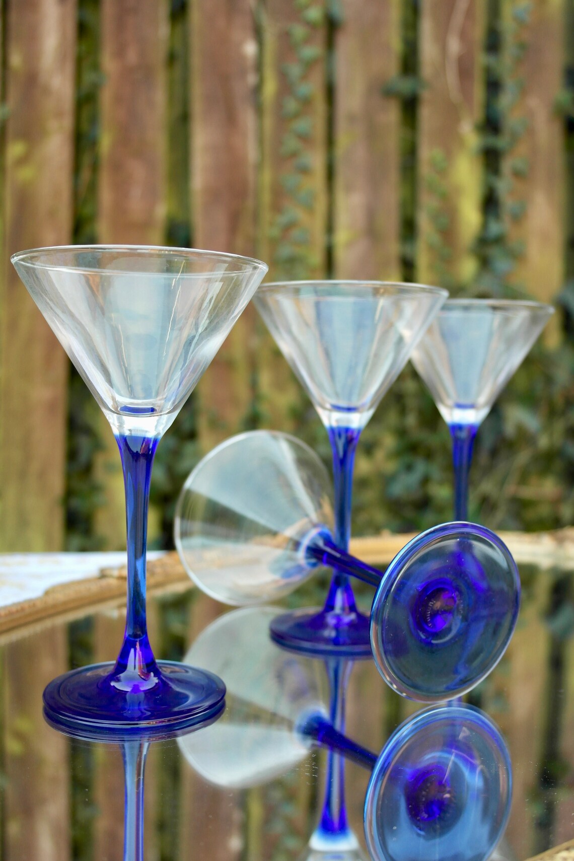 Blue Stem Martini Glasses Vintage Martini Cocktail Glasses Etsy