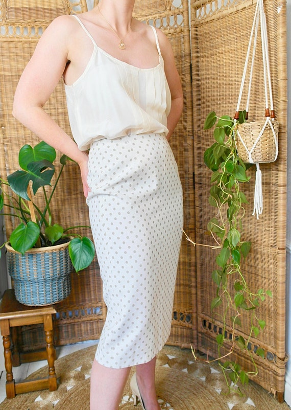 Polkadotrok UK10 kokerrok midi rok polkadot beige katoenen rok zelfgemaakte vintage rok wiebelrok nette kokerrok klein Etsy Nederland