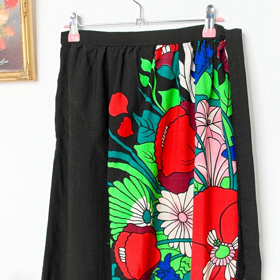 1970s Maxi Skirt, Homemade Cotton Skirt, Bold Flo… - image 1