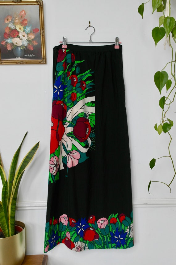 1970s Maxi Skirt, Homemade Cotton Skirt, Bold Flo… - image 4