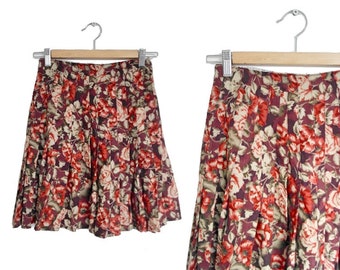 XS Floral Skirt, Vintage Skirt, Designer Vintage 1970s Skirt, Armand Ventilo Paris, Red Floral Skirt, Preppy Skirt, Autumn Colours UK Size 8