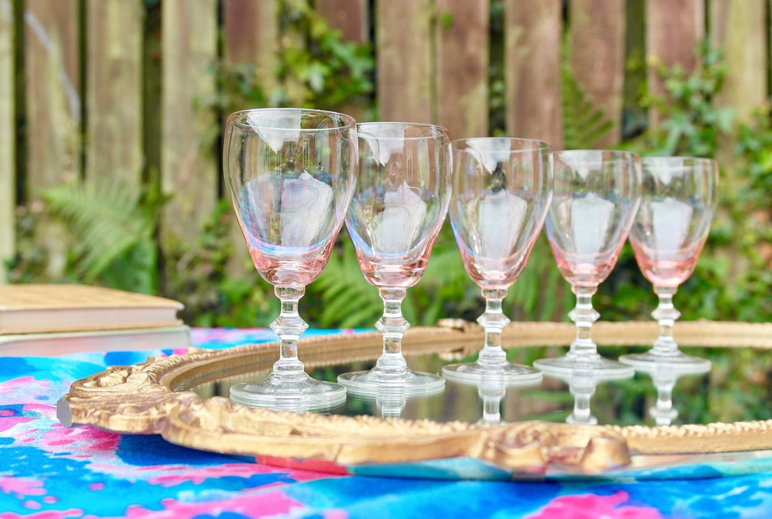 Pink Drinking Glasses, 1950s Glassware, Liqueur Glass Set, Pink