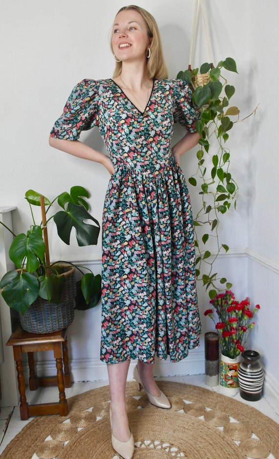 Floral Prairie Dress, UK10 Vintage Silk Dress, 19… - image 6