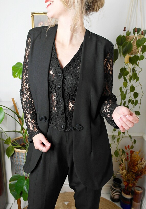 90s Vintage Evening Wear Black Lace Blouse 90s Waistcoat Front Top Long Sleeve Blouse Ladies Evening Blouse Jacket Style Blouse Etam Etsy UK