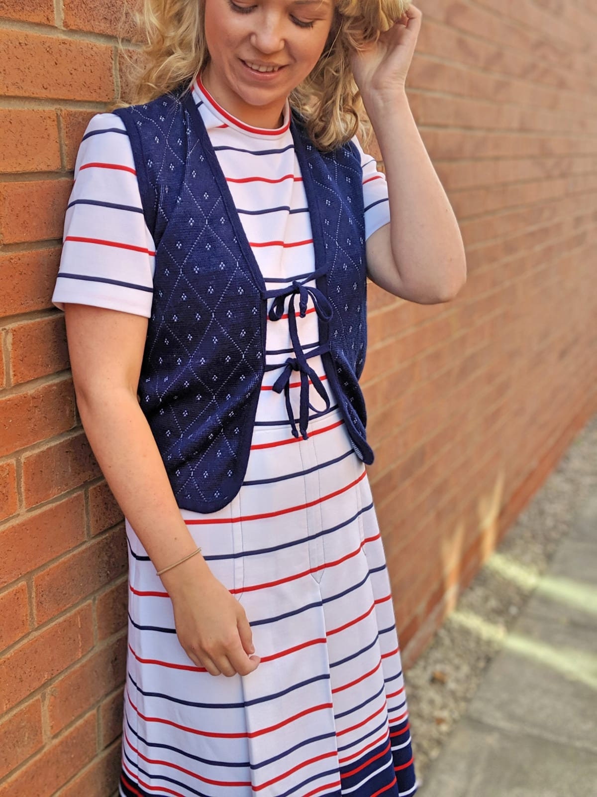 Image of S Waistcoat Vest, S Bohemian Vintage Waistcoat, Boho Hippie Tie Front Vest Top, Sleeveless Acrylic Waist Coat Jacket, Size Small