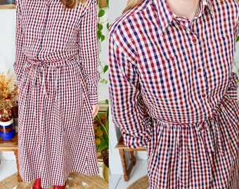 Aquascutum Skirt Suit, Cotton Shirt and Skirt, Checked Vintage Shirt, 1970s Womenswear, Red Checked Print Skirt, Aquascutum England, Cotton