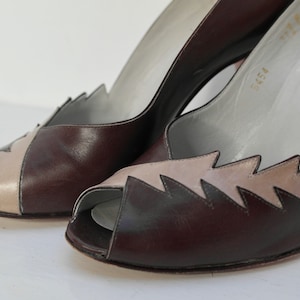 UK4 Renata Heels, Vintage Leather Heels, Statement Shoes, Grey Stiletto Heels, Italian Leather Shoes, Peep Toe 1980s Occasion Shoes image 3