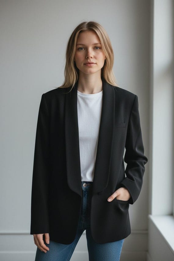 Vintage 90s Black Tuxedo Blazer - Mary Ann Restivo Shawl Lapel 