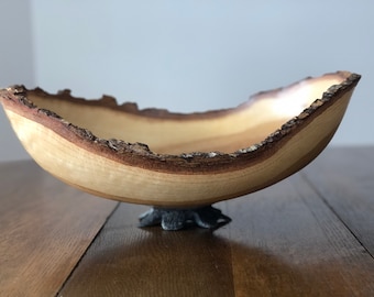 Organic Modern, Hand Turned, Oak Wood Bowl with Carved Foot, Fine Artist, Steve Miller