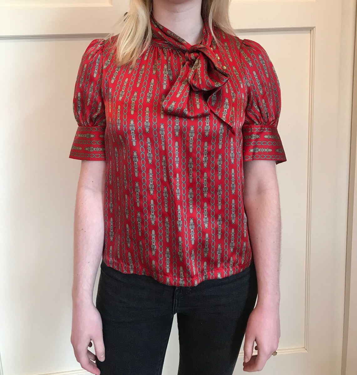 Banana Republic Red 100% Silk Blouse with Bow Tie Size XS | Etsy