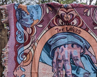 The Lovers Tarot Woven Blanket | Jacquard Tapestry