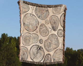 Tree Rings Woven Art Blanket | Jacquard Weave Tapestry, Science Gift