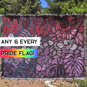 Plant Pride Customizable Woven Blanket | Simple Beautiful Art Tapestry | Cottagecore Queer Gift | Plant Themed Woven Art | Blanket Painting