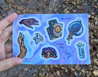 Divination Witch Weatherproof Stickers | Magic Sticker Sheet | Witchcraft Gift | Die-Cut Waterproof Sticker for laptop journal phone bottle