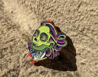 Zombae Zombie Girl Enamel Pin: Glow in the Dark Skull