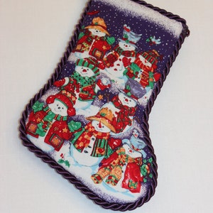 HANDCRAFTED, Unique CHRISTMAS STOCKING, A Festive Snowman Gathering, image 2