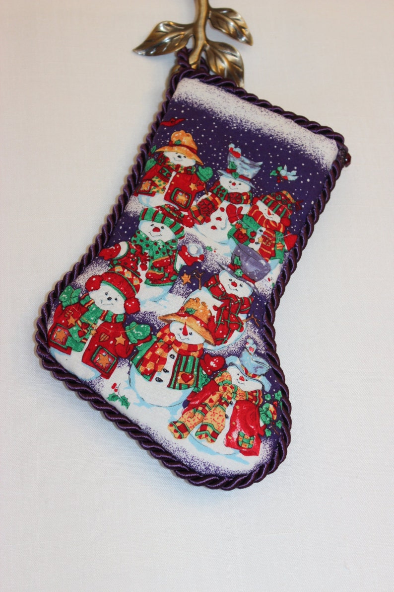 HANDCRAFTED, Unique CHRISTMAS STOCKING, A Festive Snowman Gathering, image 2