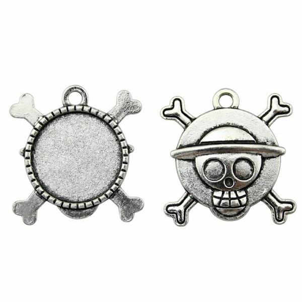 25pcs 20mm(cabochon size) antiqued silver/antiqued bronze filigree skull head bone round cabochon bezel trays/pendant blank charms findings