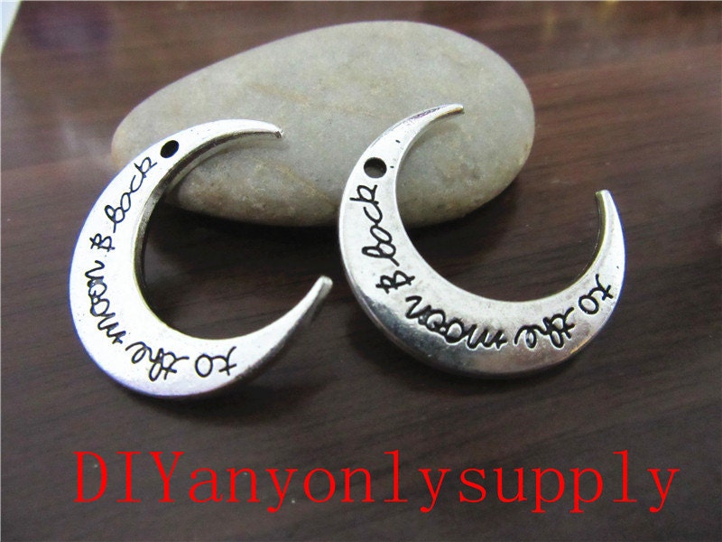 lead and nickel free---heavy both sided 30pcs 28x30mm antiqued silver to the moon and back zinc alloy charms findings