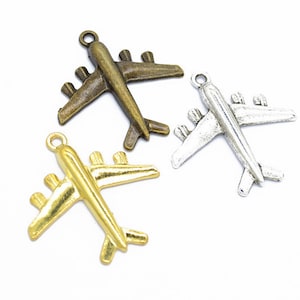 30pieces 40x38mm antiqued silver/antiqued bronze/gold airplane pendant zinc alloy charms findings
