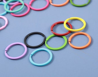 50 pieces assorted 30mm colored flat double keychains rings/handbag rings/connect rings/key rings charms findings