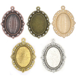 50pcs 18x25mm(cabochon size) filigree oval cabochon bezel trays/pendant blank/picture frame charms findings--7 colors for your choose