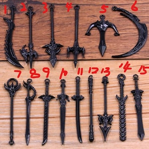lood- en nikkelvrij---10 stuks Zwarte zwaarden hanger charms bevindingen - 15 stijlen voor uw keuze