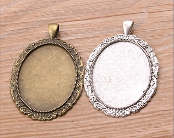 Filigree Flower Cabochon Bezel Trays: Antiqued Silver & Bronze (30x40mm, 10pcs)
