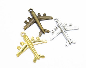 30pieces 40x38mm antiqued silver/antiqued bronze/gold airplane pendant zinc alloy charms findings