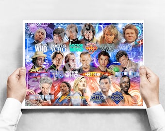 60th Anniversary All the Doctors and Logos poster A3
