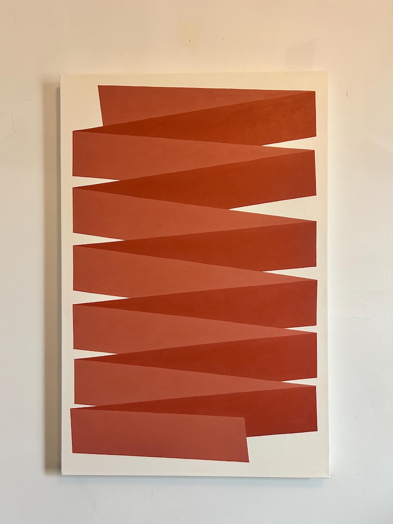 May include: Abstract painting with a series of overlapping, red-toned shapes that create a sense of depth and movement.