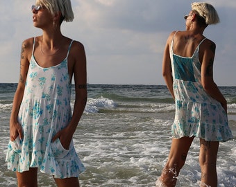 Samantha Turquoise White Lace Back Sundress