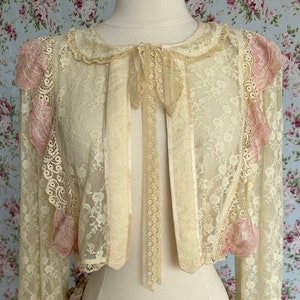 Edwardian Style Hand Made One Of A Kind Lace Tie Back Bed Jacket