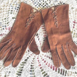 1940s Leather Hand Stitched Suede Gloves Small