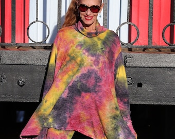 Tie Dye Cowl Neck Flare Sweater with Pockets and Thumbholes called Mysteria