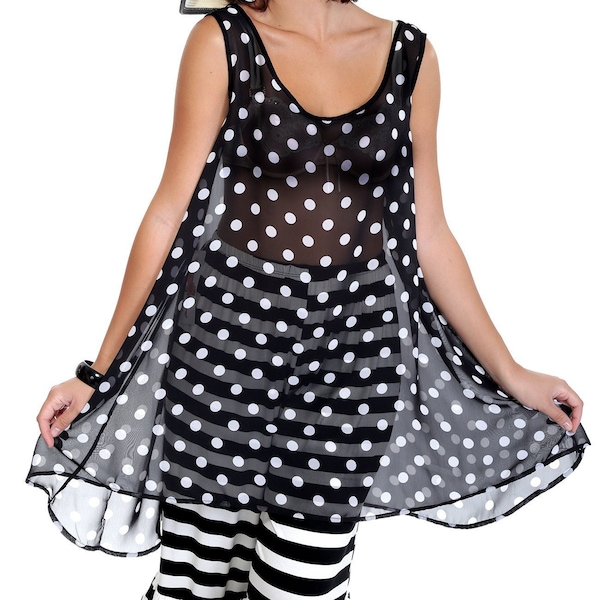 Polka Dot Flare Top/Black and White/Small Polka Dot/Maxi Dot Was 68