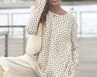 New! Ivory Polka Dot Frenchie Flare Top with Thumbholes