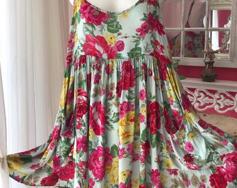 Teal Rose Floral Babydoll Dress Size Small