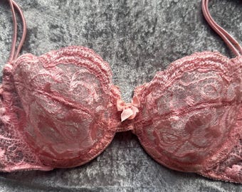 Sujetador vintage de Victoria's Secret de los 80, rosa con encaje, talla 36C