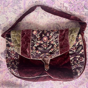 Cartable en velours bordeaux vintage des années 70, sac pour bébé, grand sac en velours