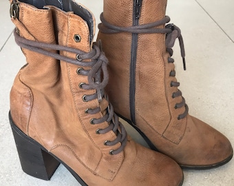 Vintage Brown Leather Lace Up Granny Work Boots